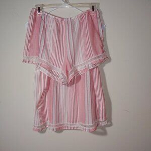 Victoria's Secret White Pink Stripes Lace Trim Pajamas Set Size M